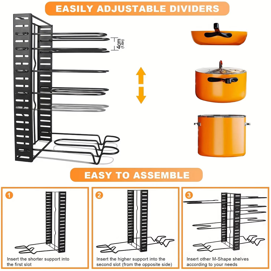 8-Tier Heavy-Duty Metal Pot Rack Organizer - Space-Saving Cabinet Holder for Pots, Pans, and Lids to Maintain a Neat and Tidy Kitchen