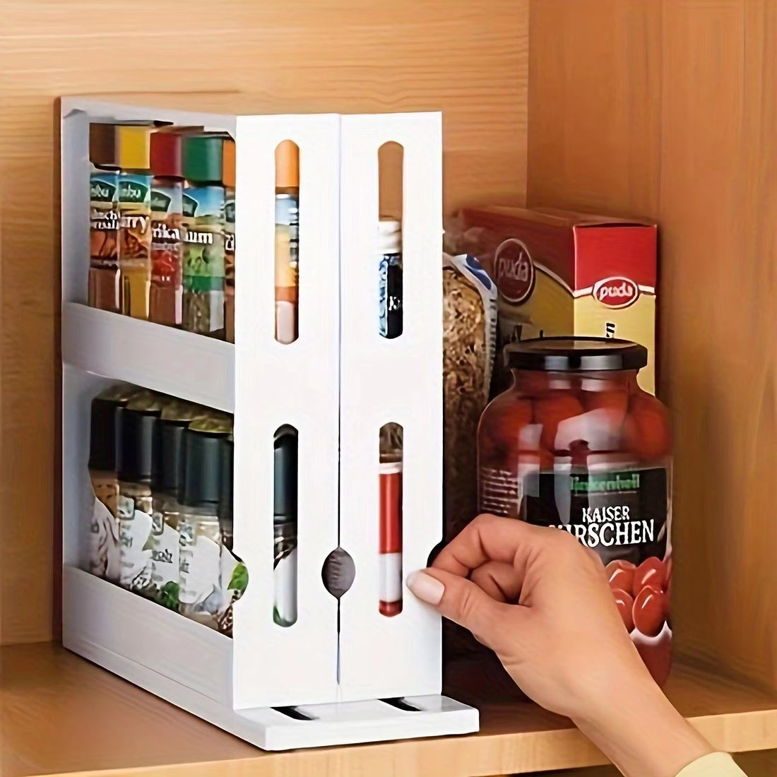 Spice Storage Rack with 90-Degree Swivel, 2-Tier Countertop Organizer, Compact Storage Solution