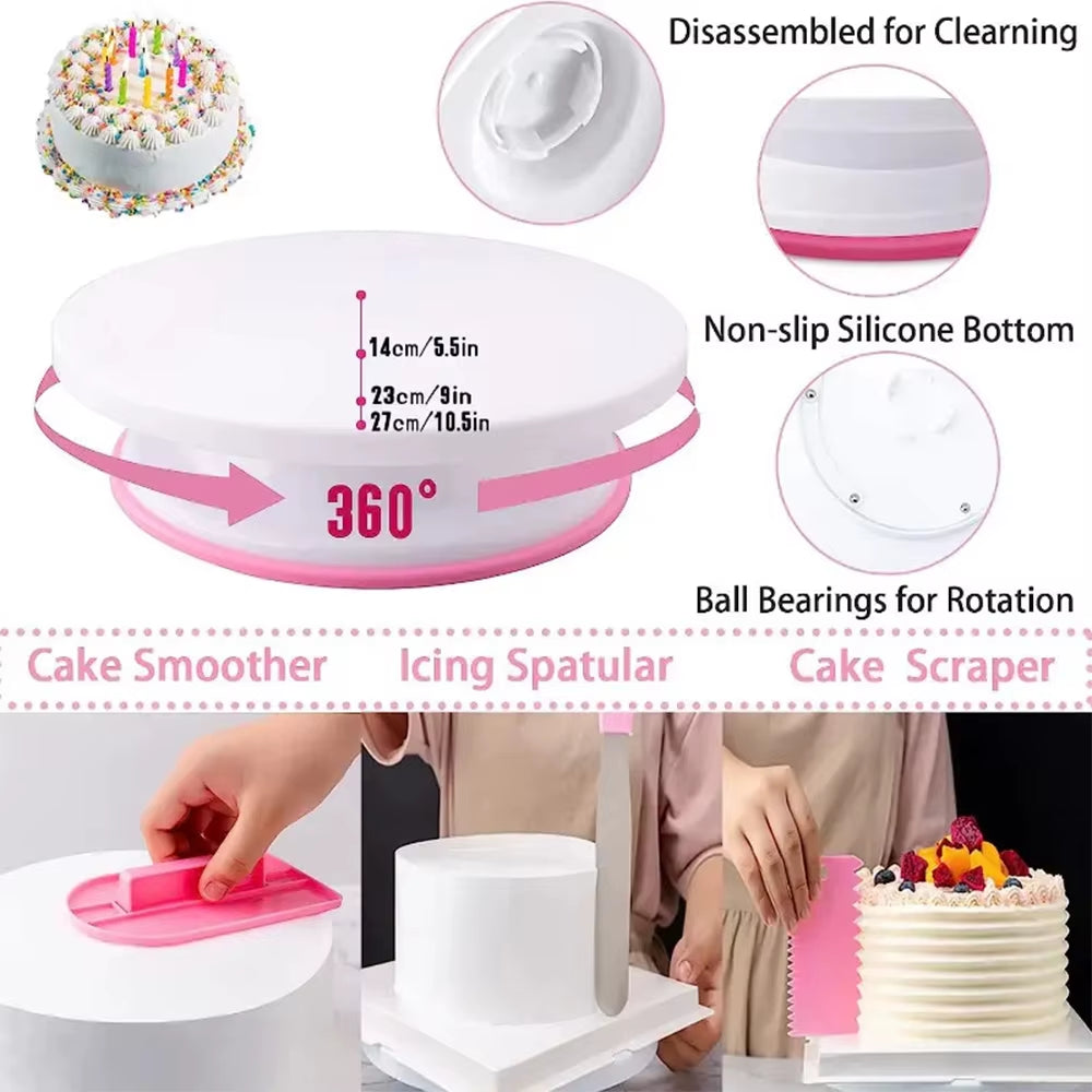 Professional Anti-Slip Cake Decorating Supplies Kit - 205/255 Pieces Including Cake Turntable, Pastry Piping Bags, and Icing Scrapers