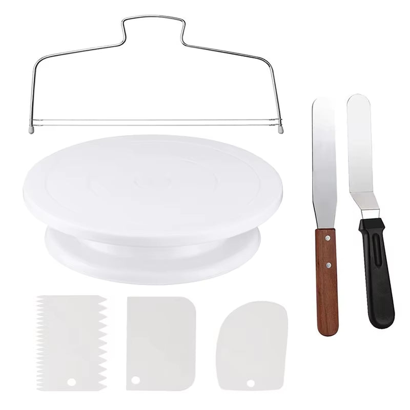 7-Piece Cake Decorating Tool Kit with Plastic Rotating Turntable, Icing Smoother, Spatula, and Cake Leveler