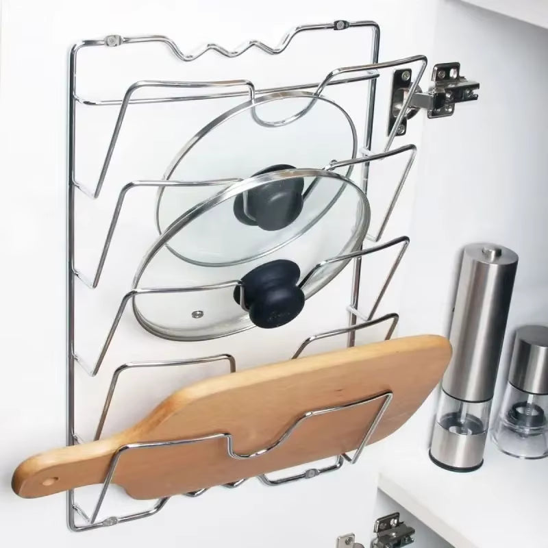 Multifunctional Wall-Mounted Five-Tier Pot Lid Organizer Rack - Rust-Free Metal Storage Solution