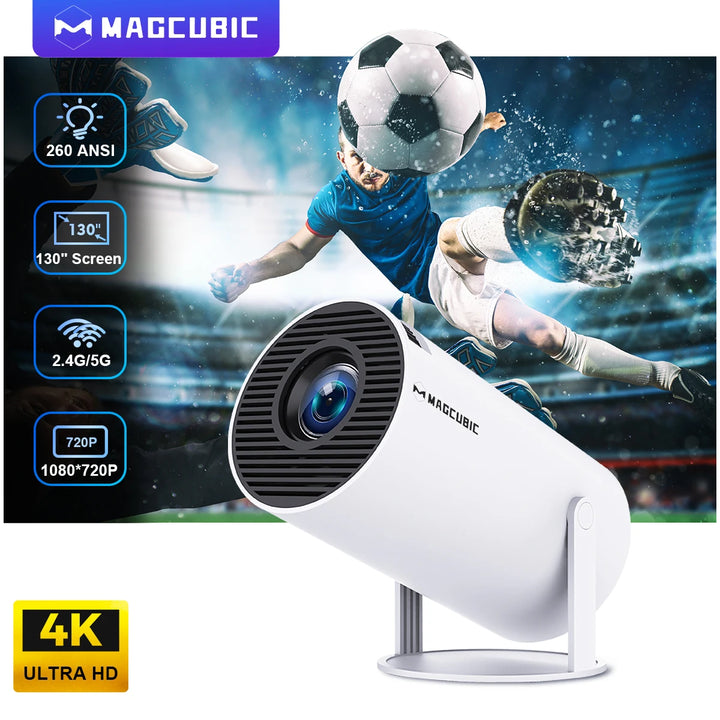 Magcubic HY300 Pro 4K Android 11 Projector with Dual Wi-Fi, 260 ANSI Lumens, 180° Flexibility, and Bluetooth 5.0 for Outdoor Cinema