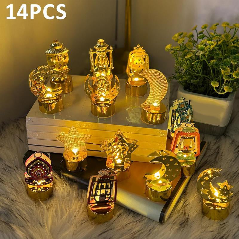 14-Piece Set of Battery-Powered Mini LED Lights for Ramadan Decorations and Home Festivities