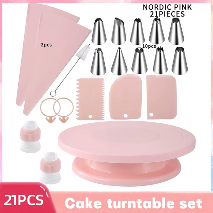 Ultimate 21-Piece Cake Decorating Kit: Pastry Turntable, Piping Nozzles, Bags & More!