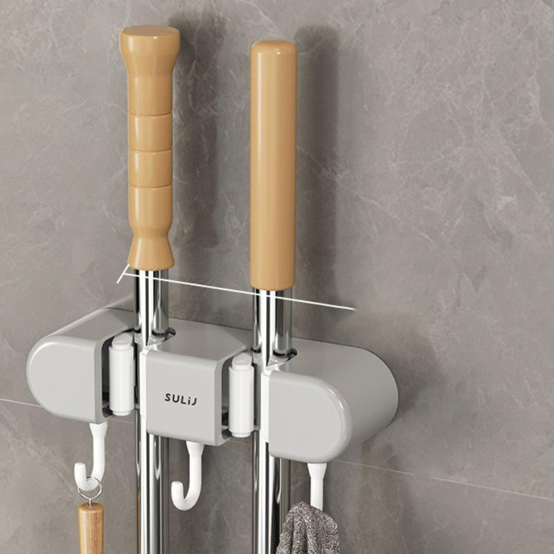 Wall-Mounted Mop Holder - Punch-Free Mop Hook and Storage Rack for Bathroom and Kitchen Organization