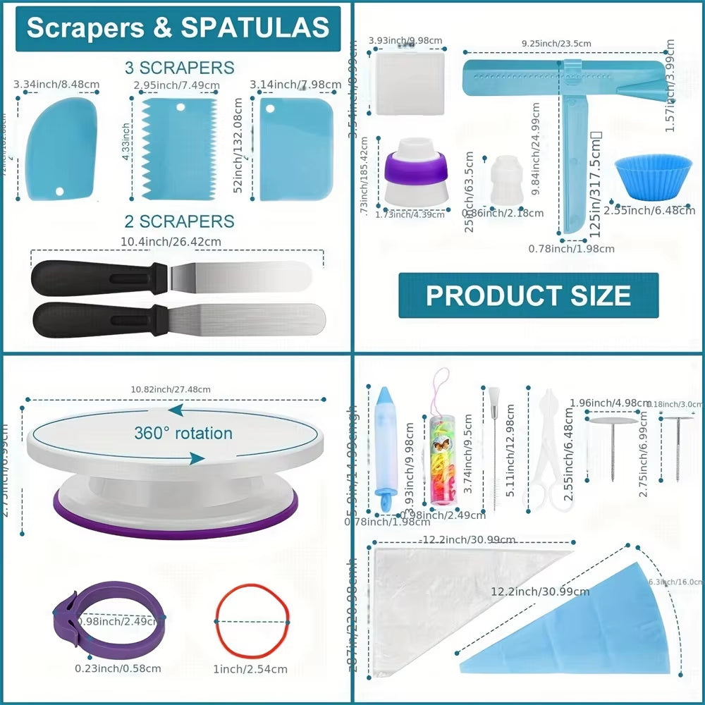 207-Piece Professional Cake Decorating Tool Set with Turntable, Leveler, Piping Tips, Icing Bags, and Spatulas