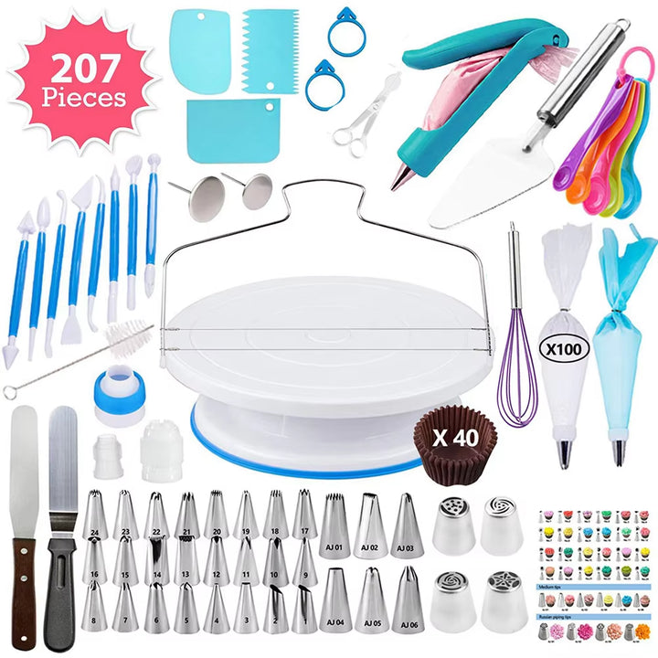 Comprehensive Baking Supplies Set: Piping Nozzles, Icing Bag, Rotary Turntable, and Cake Decorating Tools for Beginners and Enthusiasts