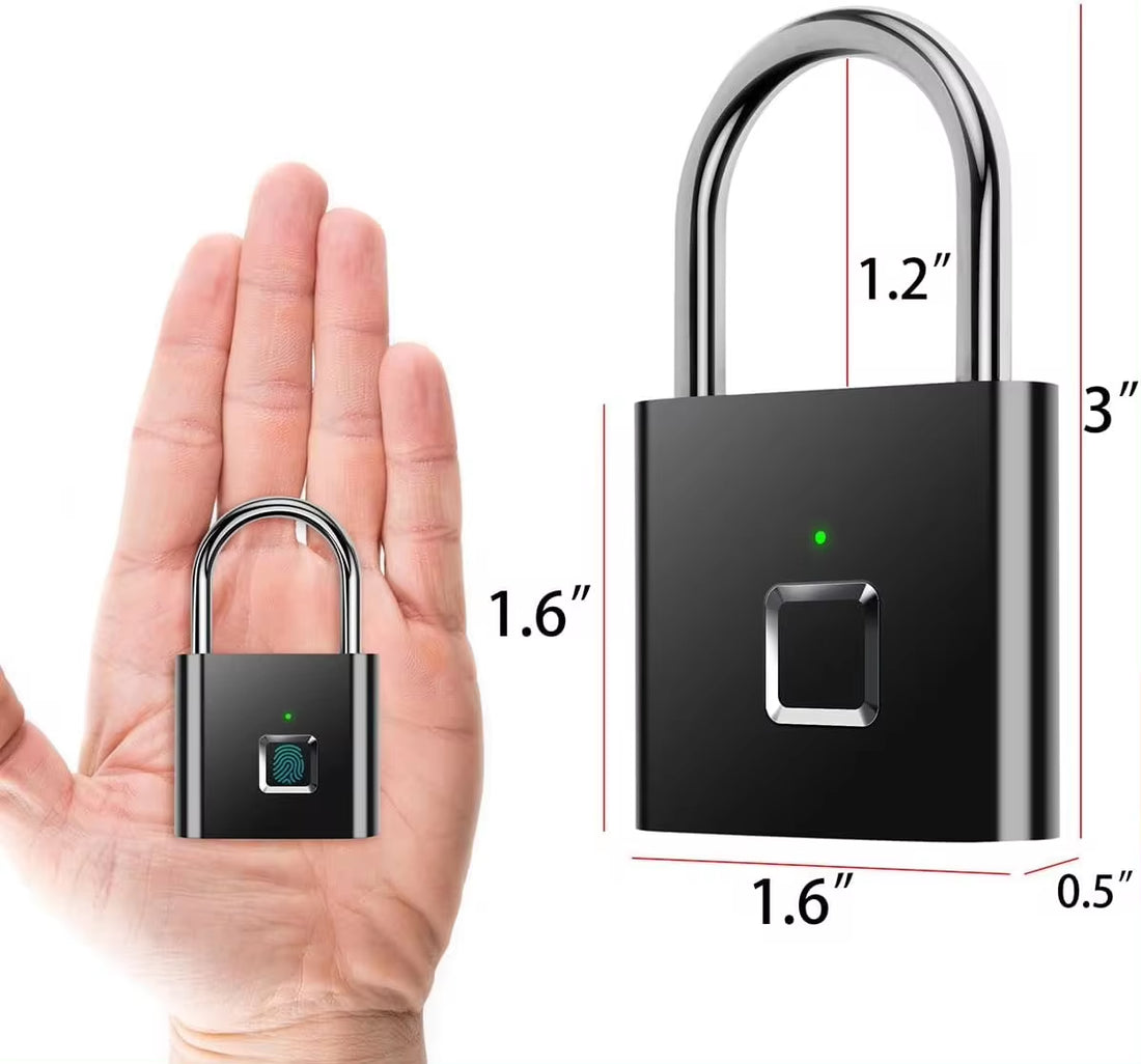 Portable Fingerprint Padlock with USB Rechargeable Lithium Battery, Waterproof and Durable Zinc Alloy Construction