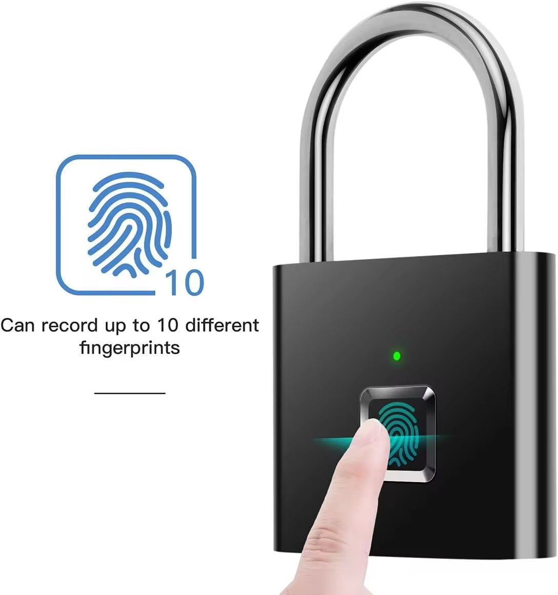 Portable Fingerprint Padlock with USB Rechargeable Lithium Battery, Waterproof and Durable Zinc Alloy Construction