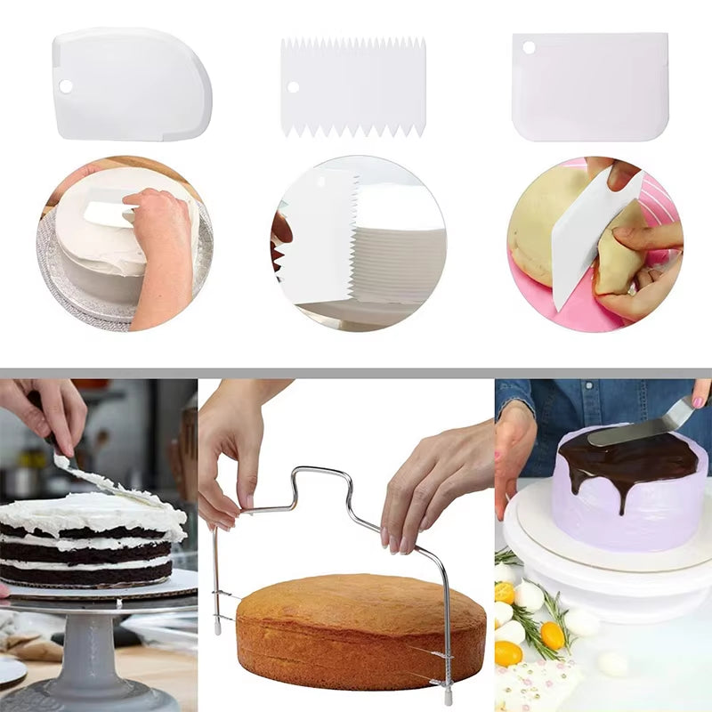 7-Piece Cake Decorating Tool Kit with Plastic Rotating Turntable, Icing Smoother, Spatula, and Cake Leveler