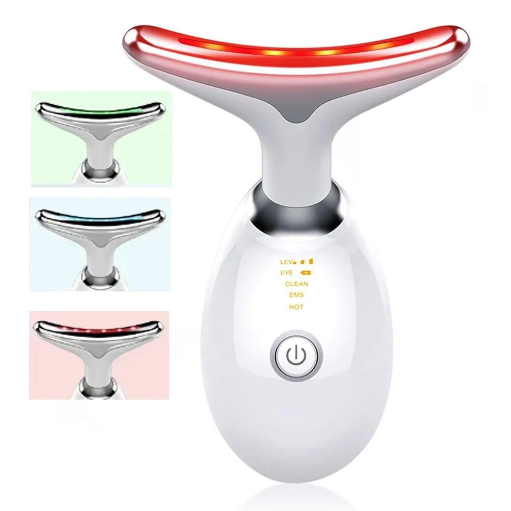 Neck and Facial Massager with Tri-Color Modes for Skin Rejuvenation and Contouring, Designed for Double Chin Reduction