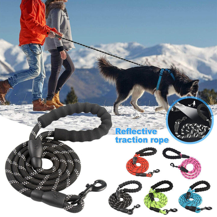 5FT Reflective Braided Rope Leash for Medium to Large Dogs - Durable and Comfortable Walking Solution