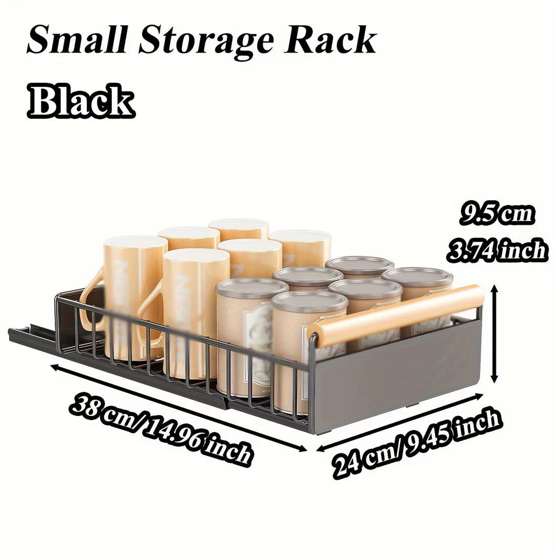 KIXOT Multifunctional Pull-Out Dish Rack with Wooden Handle and Drain Tray, Single Layer Organizer