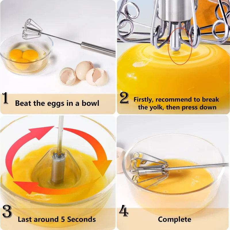 Semi-Automatic Stainless Steel Egg Beater and Hand Mixer for Cream and Egg Whipping