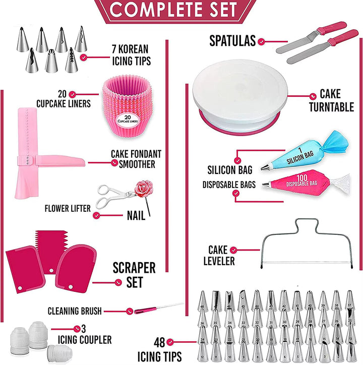 200-Piece Professional Cake Decorating Set with Rotating Turntable, Spatula, Piping Tips, Fondant Tools, and Pastry Accessories