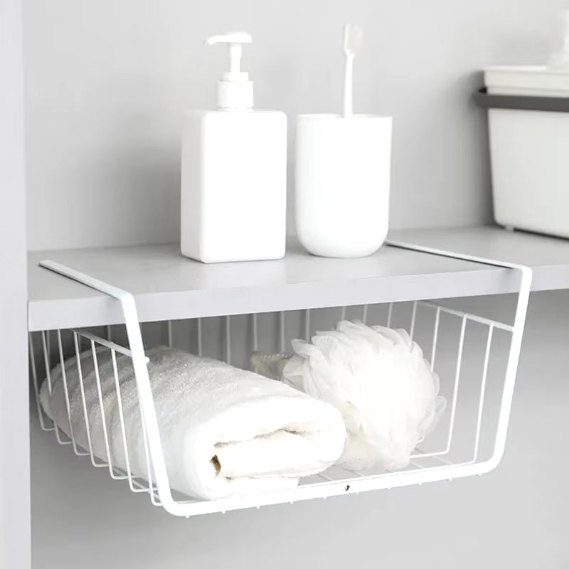 Multi-Functional Iron Base Perforated Hanging Storage Rack for Kitchen and Bathroom Organization