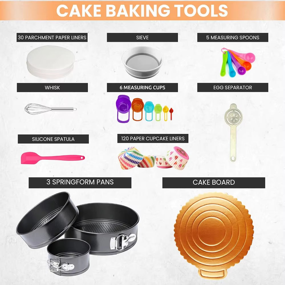 Ultimate Professional Cake Decorating Kit - Includes 3 Springform Pans & Rotating Turntable Tools