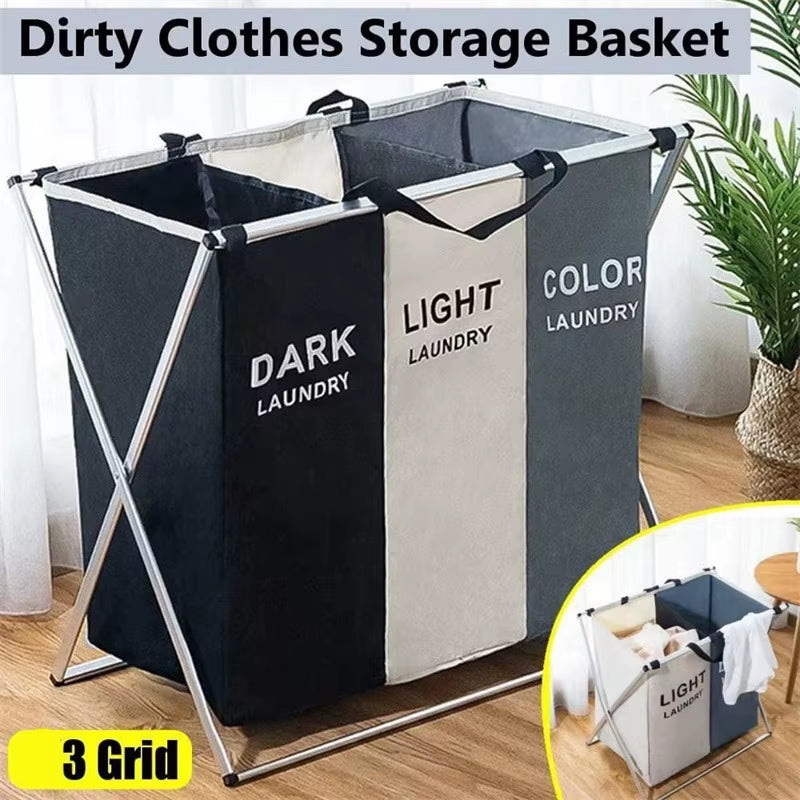 Waterproof Oxford Storage Bags - Portable and Foldable Laundry Basket with Grid Compartments for Clothing and Toy Organization