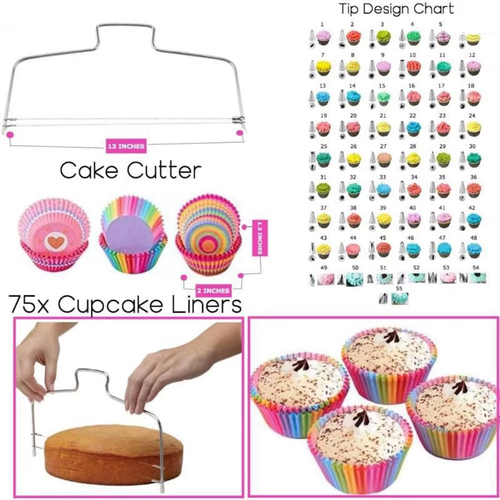 Professional Anti-Slip Cake Decorating Supplies Kit - 205/255 Pieces Including Cake Turntable, Pastry Piping Bags, and Icing Scrapers