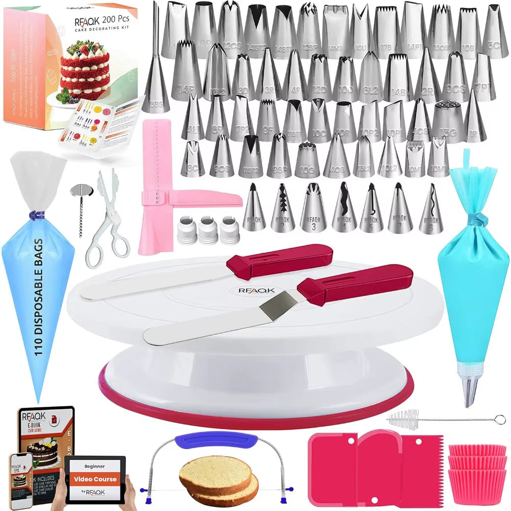 Ultimate Professional Cake Decorating Kit - Includes 3 Springform Pans & Rotating Turntable Tools