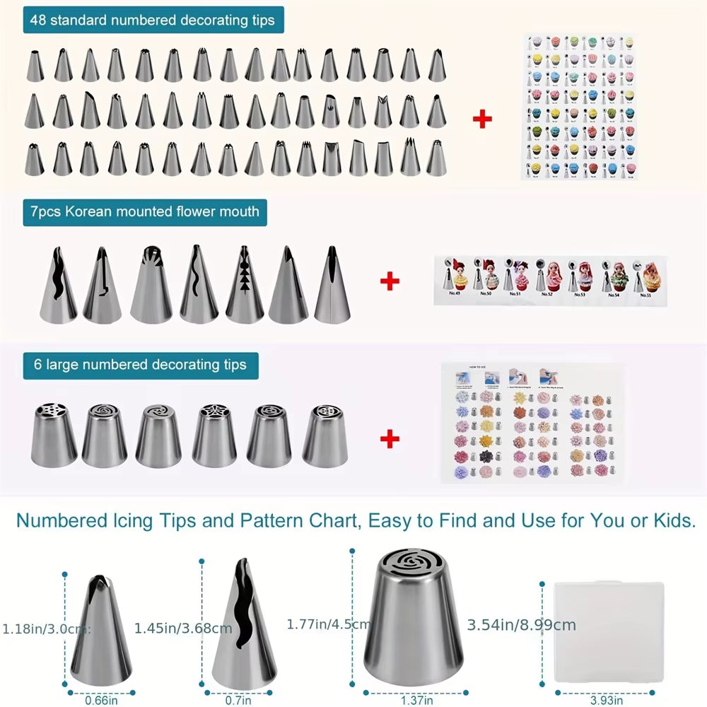 207-Piece Professional Cake Decorating Tool Set with Turntable, Leveler, Piping Tips, Icing Bags, and Spatulas