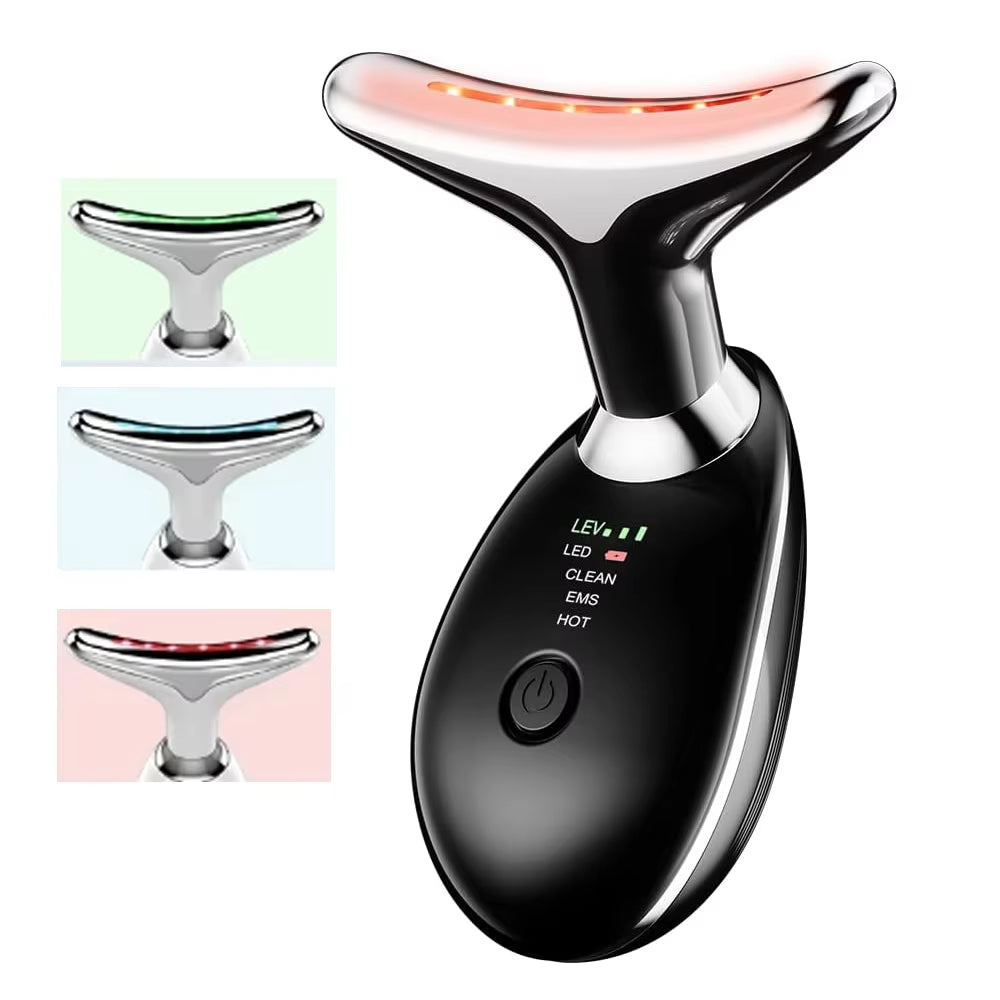 Neck and Facial Massager with Tri-Color Modes for Skin Rejuvenation and Contouring, Designed for Double Chin Reduction