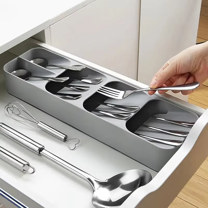 Multi-Purpose Cutlery Storage Organizer with Compartmentalized Design for Kitchen Drawers