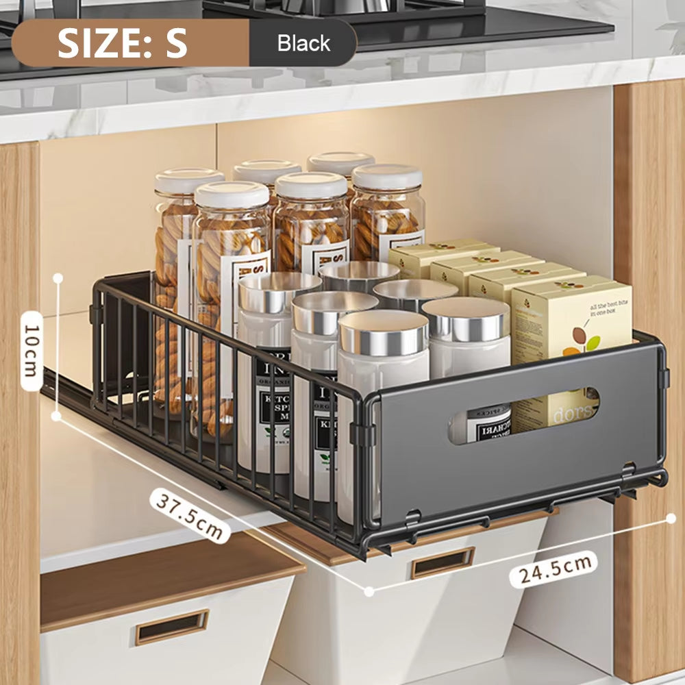 Pull-Out Kitchen Cabinet Organizer with Sliding Drawer and Spice Rack