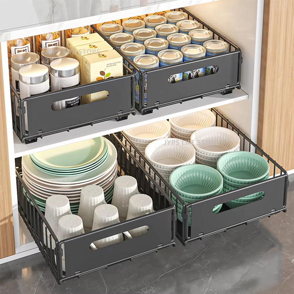 Pull-Out Kitchen Cabinet Organizer with Sliding Drawer and Spice Rack