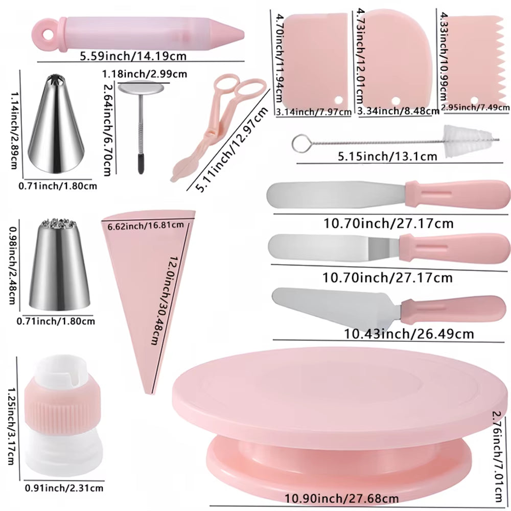 52-Piece Professional Cake Decorating Tool Set with Pastry Turntable, Piping Nozzles, and Rotating Stand