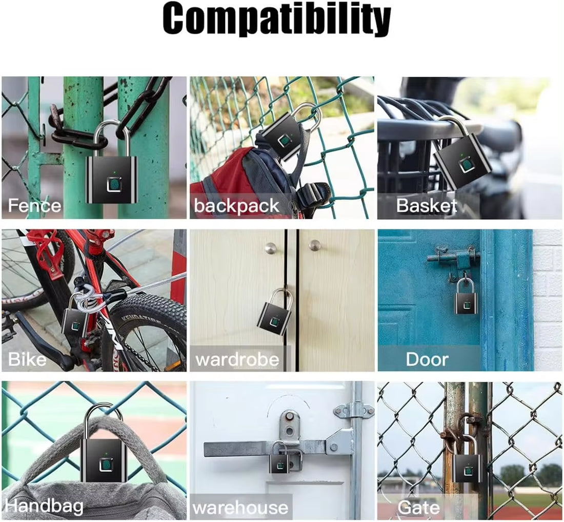 Portable Fingerprint Padlock with USB Rechargeable Lithium Battery, Waterproof and Durable Zinc Alloy Construction