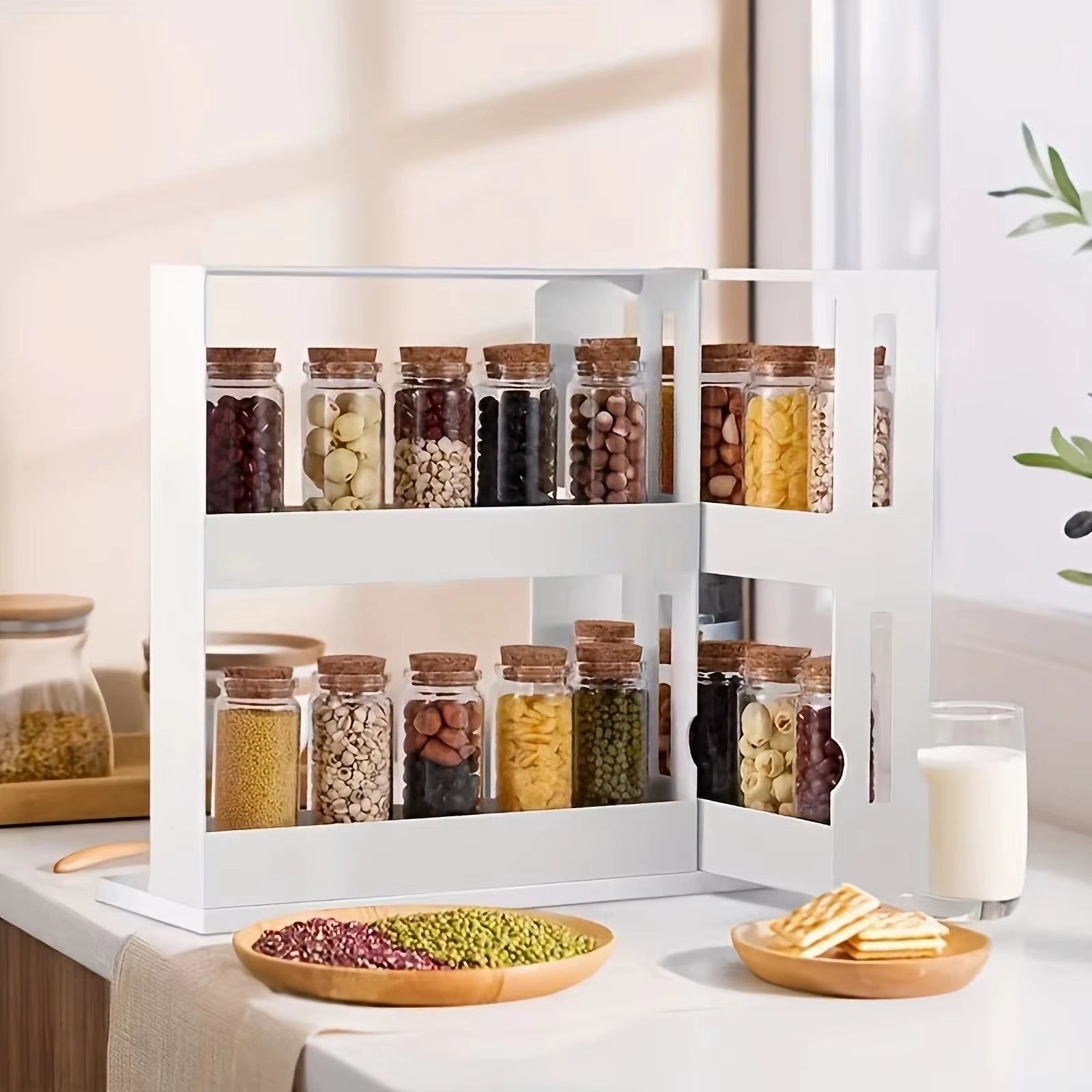 Spice Storage Rack with 90-Degree Swivel, 2-Tier Countertop Organizer, Compact Storage Solution