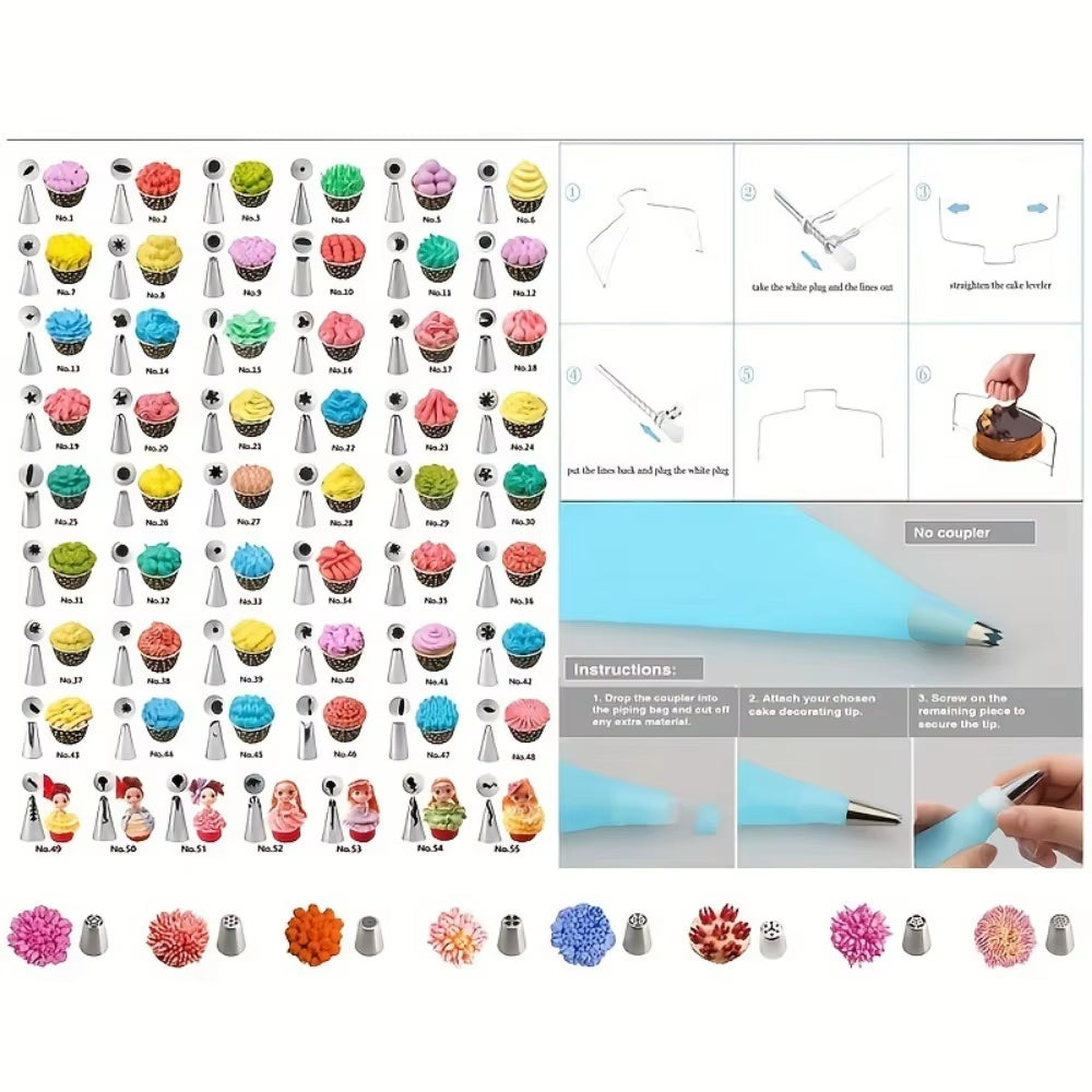 137-Piece Professional Cake Decorating Set with Turntable, Piping Bags, and Russian Piping Tips