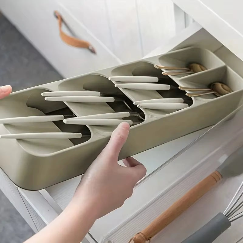 Multi-Purpose Cutlery Storage Organizer with Compartmentalized Design for Kitchen Drawers