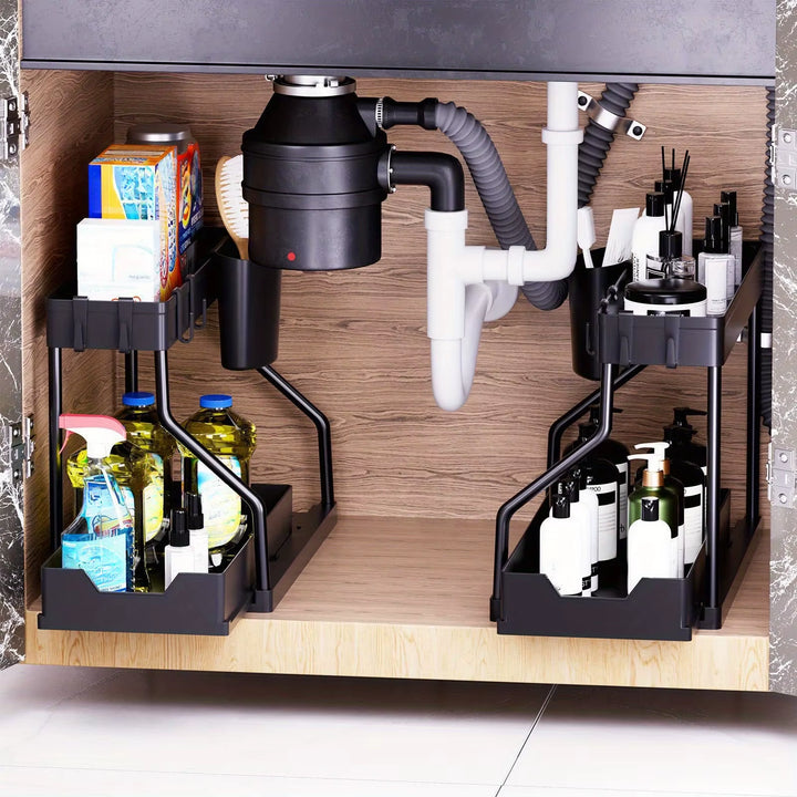 Multi-Tiered Pull-Out Storage Rack for Kitchen and Bathroom Sundries