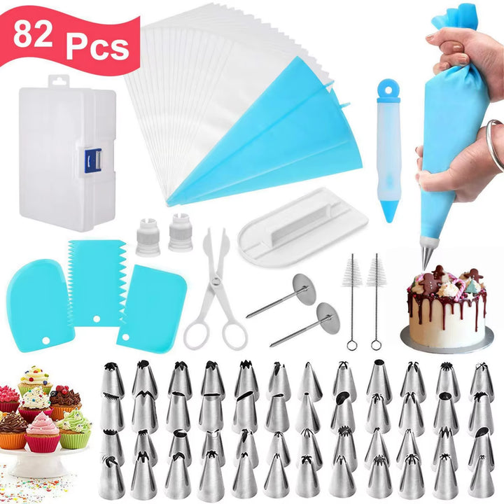 82-Piece Professional Cake Decorating Kit with Icing Piping Tips, Nozzles, Pastry Bags, Smoother, and Storage Box