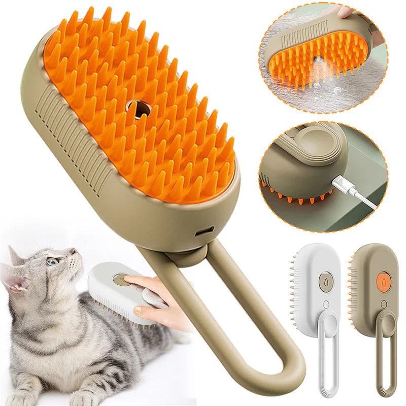 3-in-1 Electric Spray Cat and Dog Grooming Brush with Massage Function for Effective Hair Removal