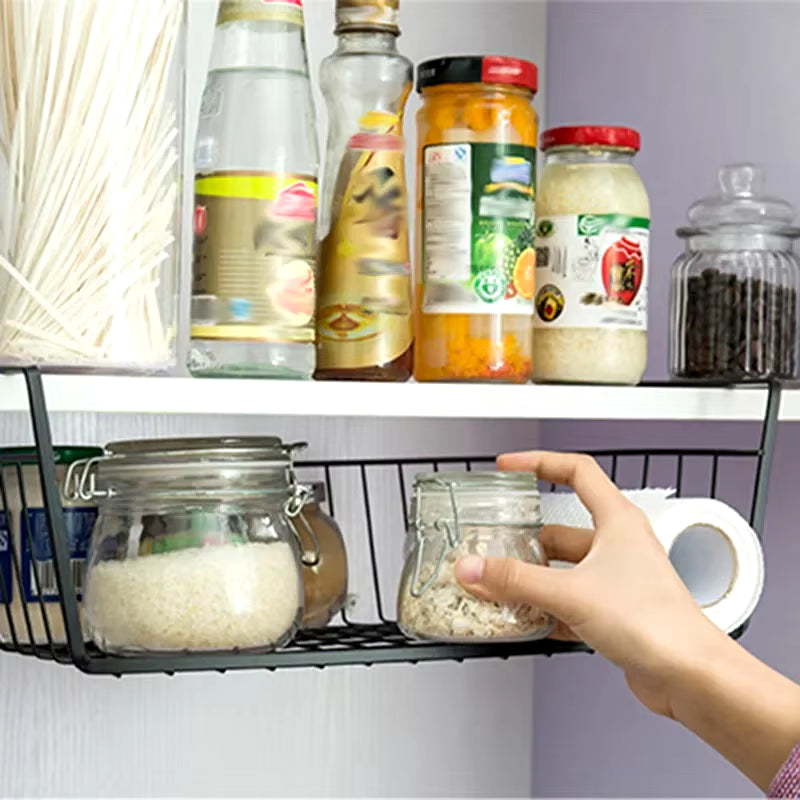 Multi-Functional Iron Base Perforated Hanging Storage Rack for Kitchen and Bathroom Organization