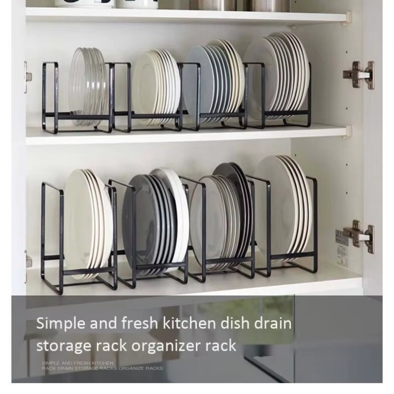 Kitchen Cabinet Plate Storage Rack - Layered Countertop Dish Organizer with Drainage and Drawer Partition