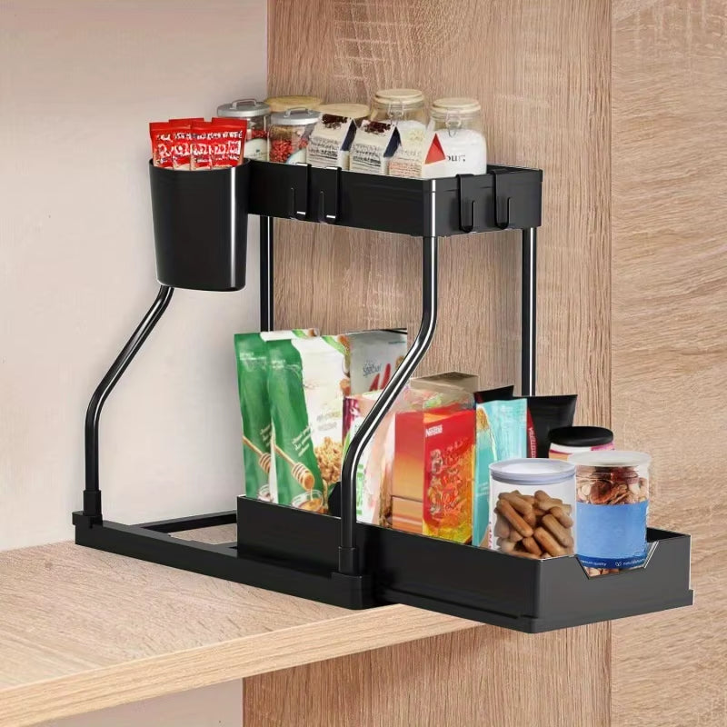 Multi-Tiered Pull-Out Storage Rack for Kitchen and Bathroom Sundries