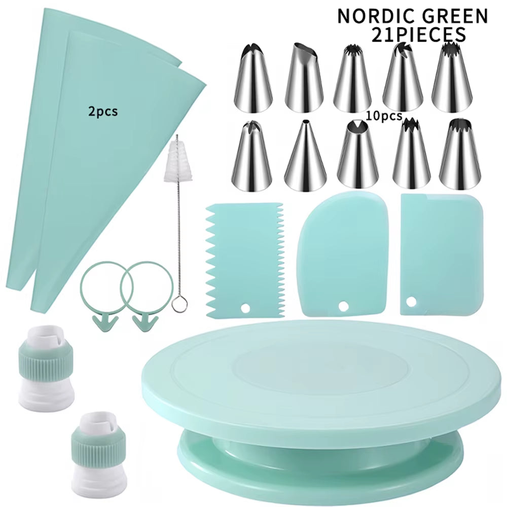 Ultimate 21-Piece Cake Decorating Kit: Pastry Turntable, Piping Nozzles, Bags & More!