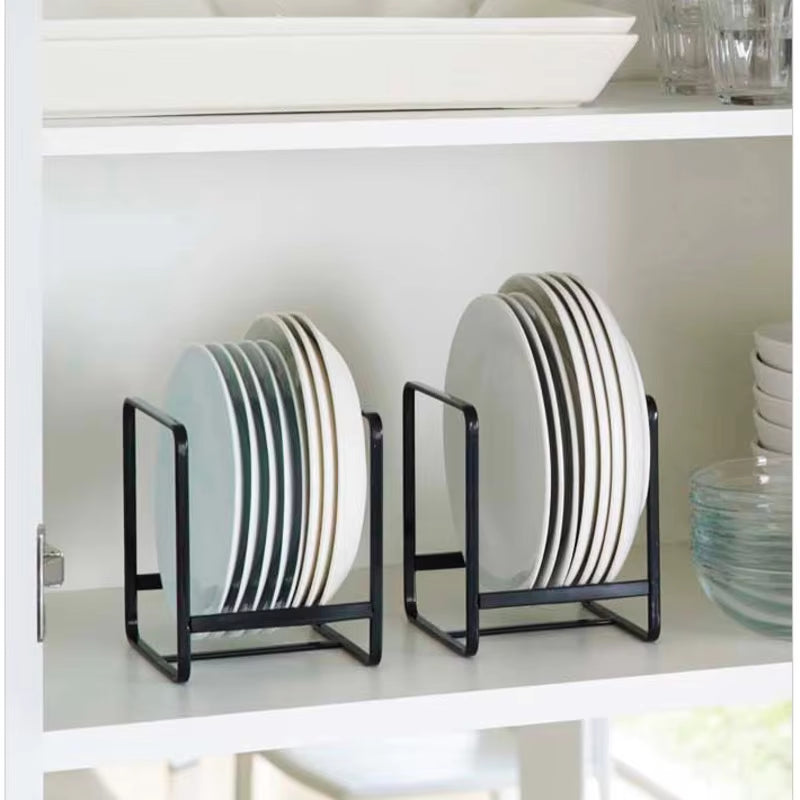 Kitchen Cabinet Plate Storage Rack - Layered Countertop Dish Organizer with Drainage and Drawer Partition