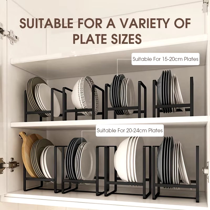 Kitchen Cabinet Plate Storage Rack - Layered Countertop Dish Organizer with Drainage and Drawer Partition