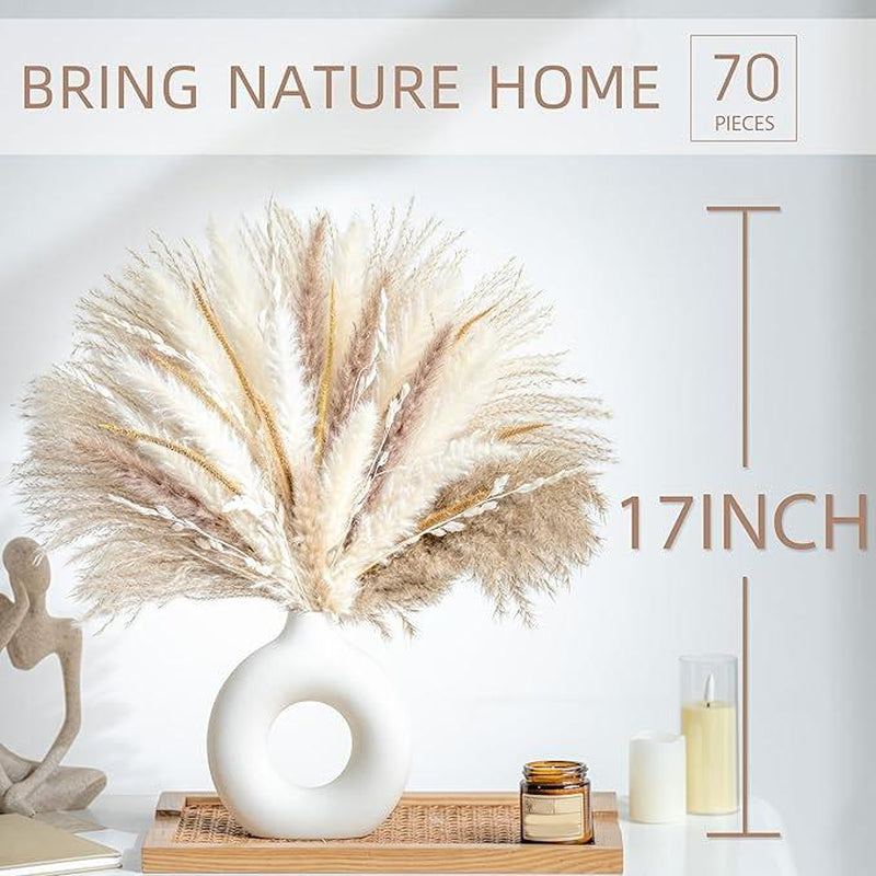 70PCS Natural Dried Pampas Grass Boho Home Decor Bouquet Phragmites Dried Flowers Bouquet for Wedding Floral Arrangements Home Decorations