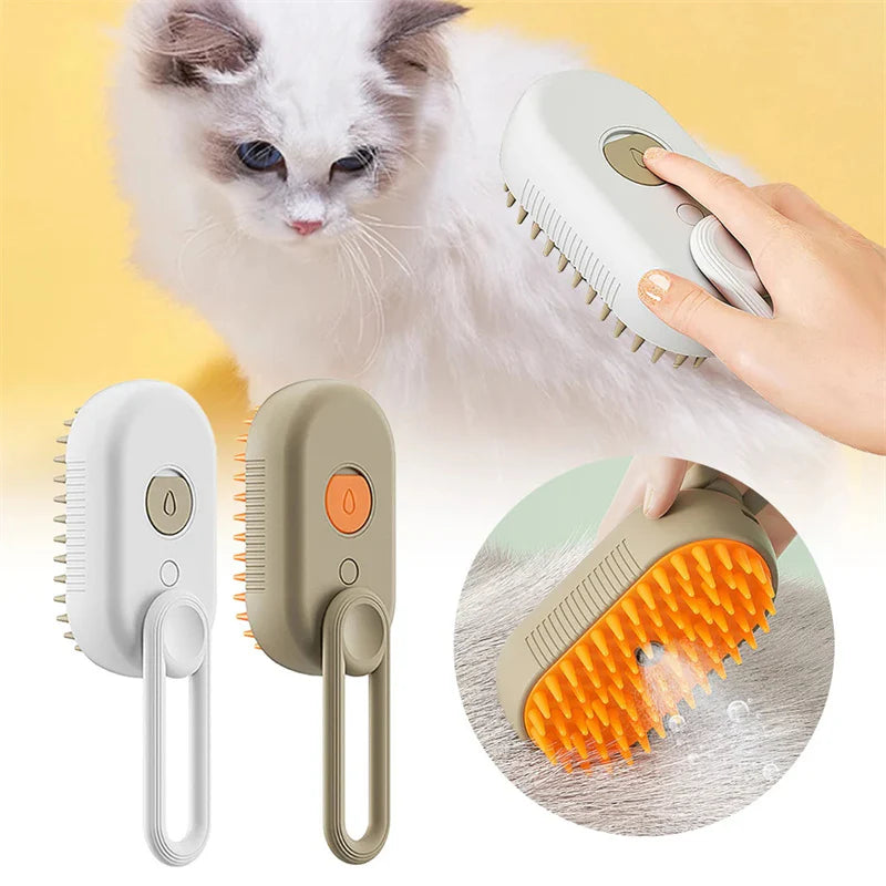 3-in-1 Electric Spray Cat and Dog Grooming Brush with Massage Function for Effective Hair Removal