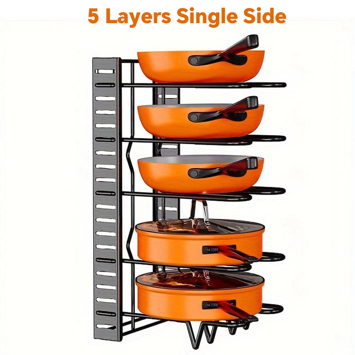 8-Tier Heavy-Duty Metal Pot Rack Organizer - Space-Saving Cabinet Holder for Pots, Pans, and Lids to Maintain a Neat and Tidy Kitchen