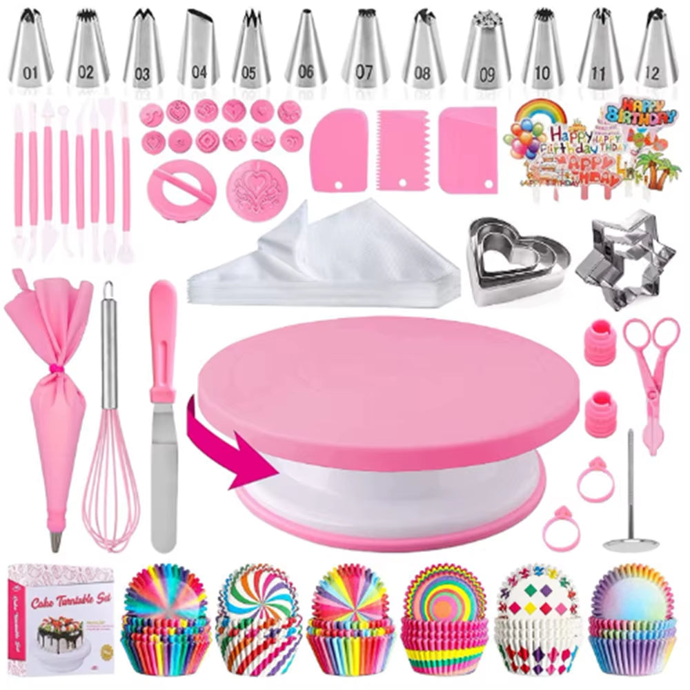 Professional Anti-Slip Cake Decorating Supplies Kit - 205/255 Pieces Including Cake Turntable, Pastry Piping Bags, and Icing Scrapers