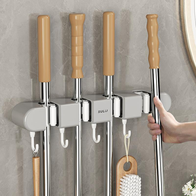 Wall-Mounted Mop Holder - Punch-Free Mop Hook and Storage Rack for Bathroom and Kitchen Organization