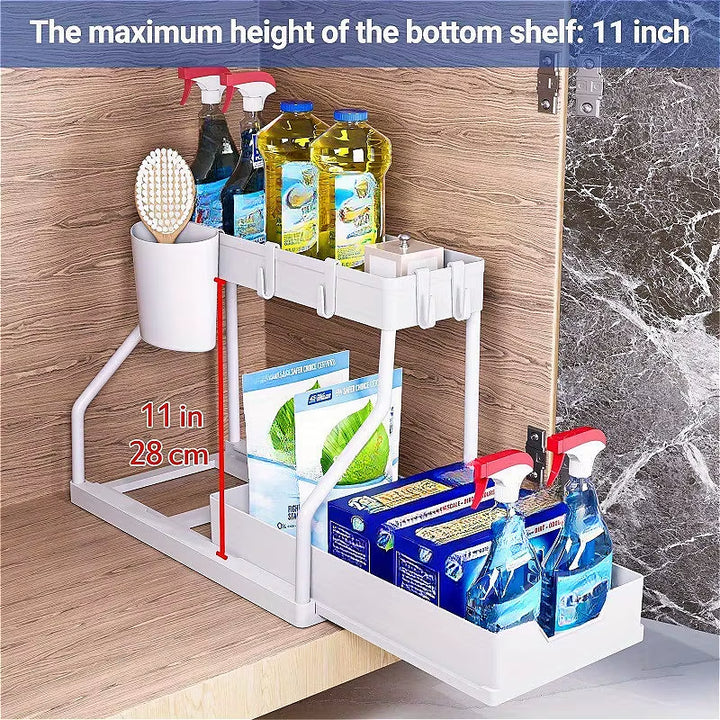 Multi-Tiered Pull-Out Storage Rack for Kitchen and Bathroom Sundries