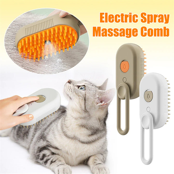 3-in-1 Electric Spray Cat and Dog Grooming Brush with Massage Function for Effective Hair Removal